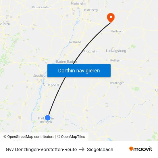 Gvv Denzlingen-Vörstetten-Reute to Siegelsbach map