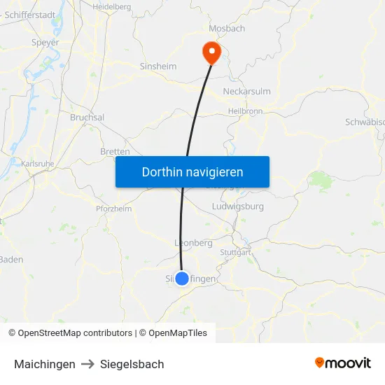 Maichingen to Siegelsbach map