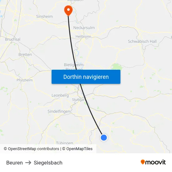 Beuren to Siegelsbach map