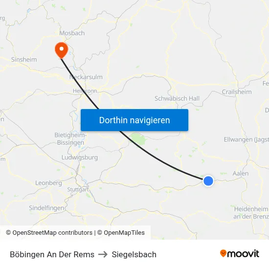 Böbingen An Der Rems to Siegelsbach map