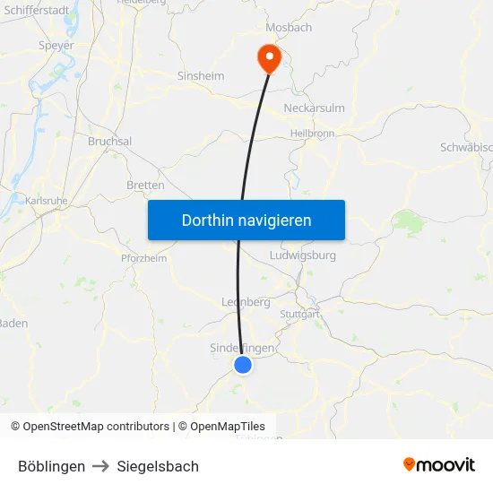 Böblingen to Siegelsbach map