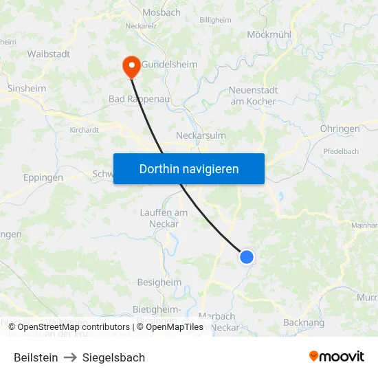 Beilstein to Siegelsbach map