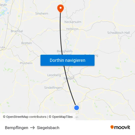 Bempflingen to Siegelsbach map