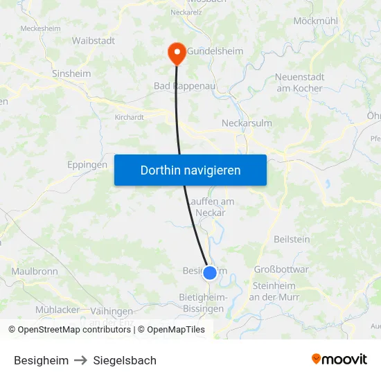Besigheim to Siegelsbach map