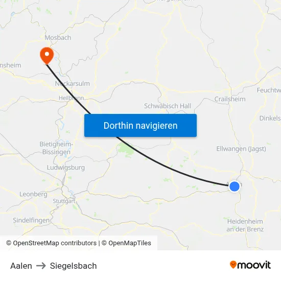 Aalen to Siegelsbach map