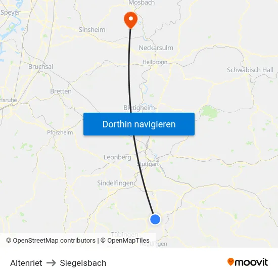 Altenriet to Siegelsbach map