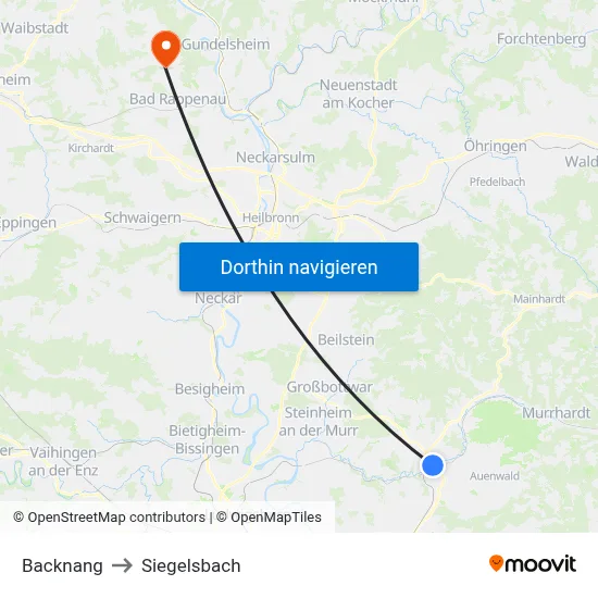 Backnang to Siegelsbach map