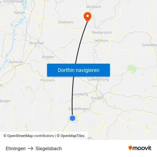 Ehningen to Siegelsbach map