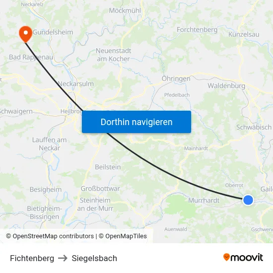 Fichtenberg to Siegelsbach map