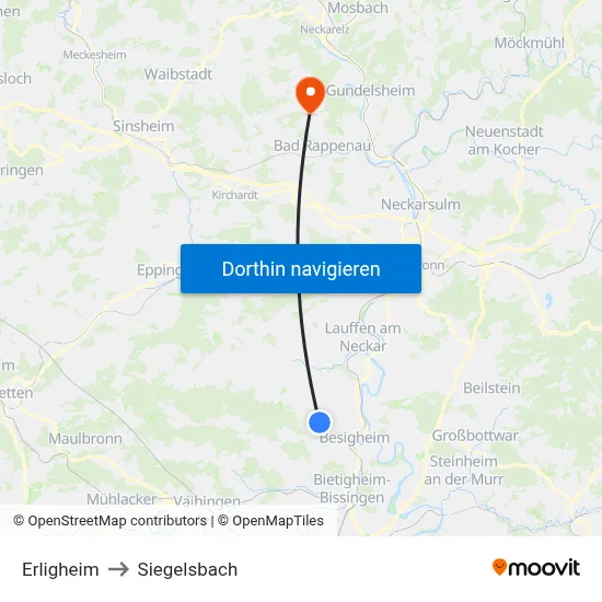 Erligheim to Siegelsbach map