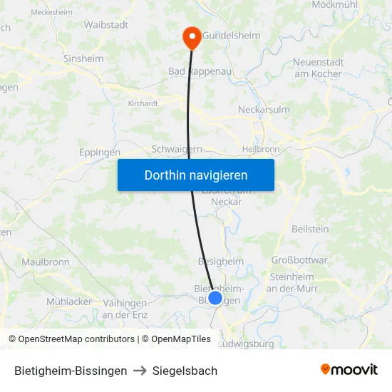 Bietigheim-Bissingen to Siegelsbach map