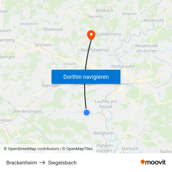 Brackenheim to Siegelsbach map