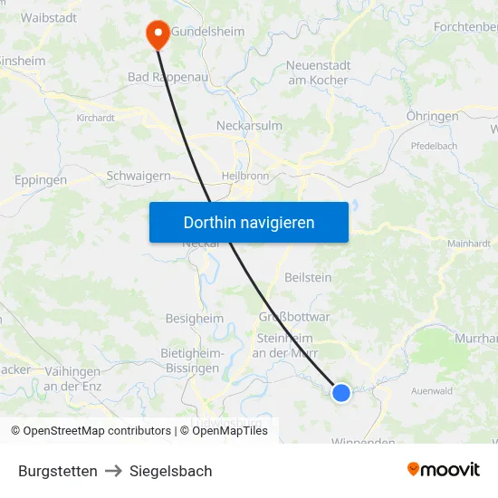 Burgstetten to Siegelsbach map
