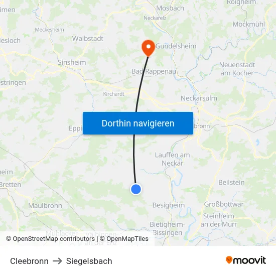 Cleebronn to Siegelsbach map