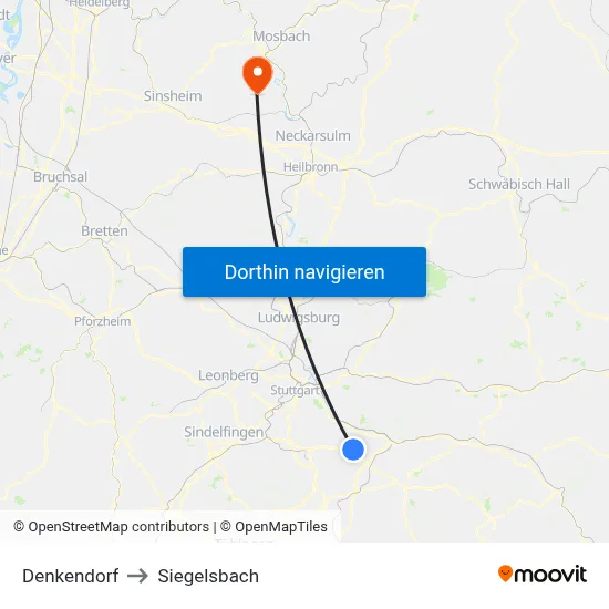 Denkendorf to Siegelsbach map