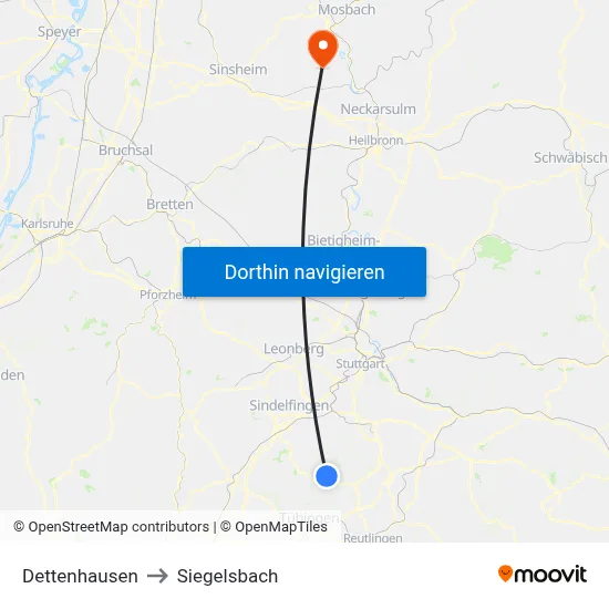 Dettenhausen to Siegelsbach map