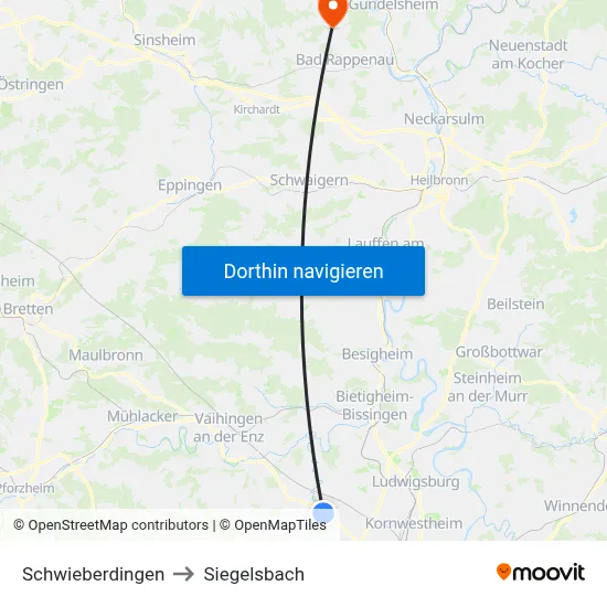 Schwieberdingen to Siegelsbach map