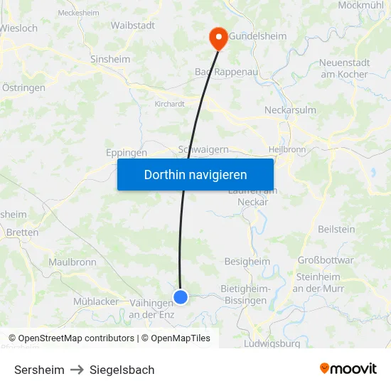 Sersheim to Siegelsbach map
