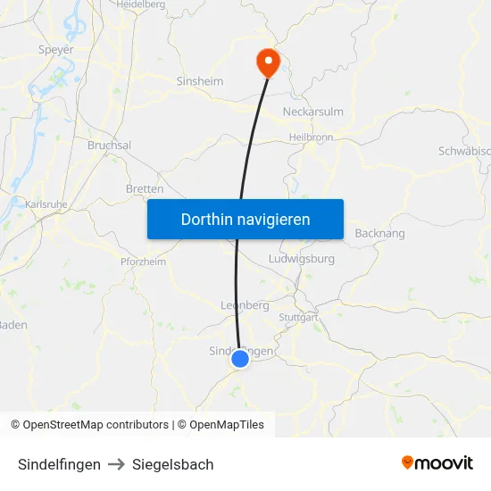 Sindelfingen to Siegelsbach map