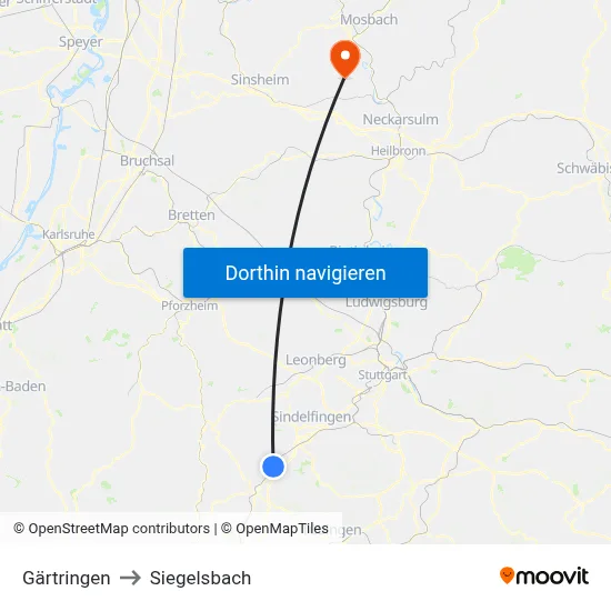 Gärtringen to Siegelsbach map