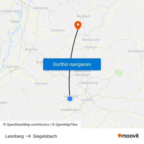 Leonberg to Siegelsbach map