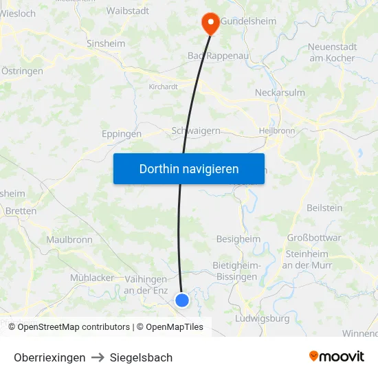 Oberriexingen to Siegelsbach map