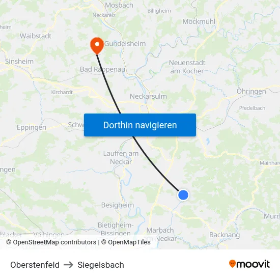 Oberstenfeld to Siegelsbach map