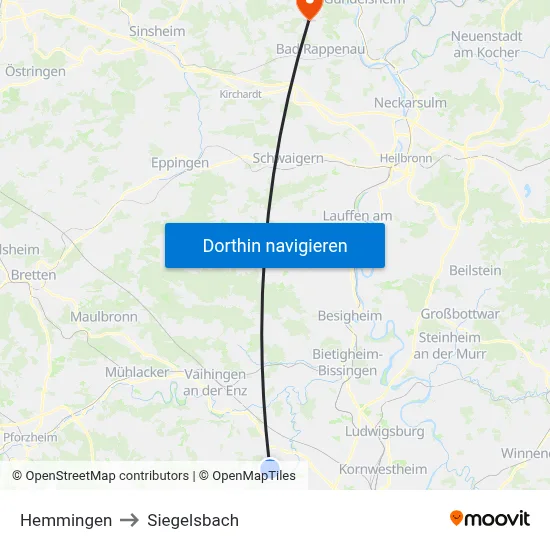 Hemmingen to Siegelsbach map