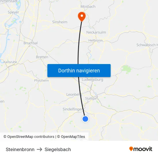 Steinenbronn to Siegelsbach map