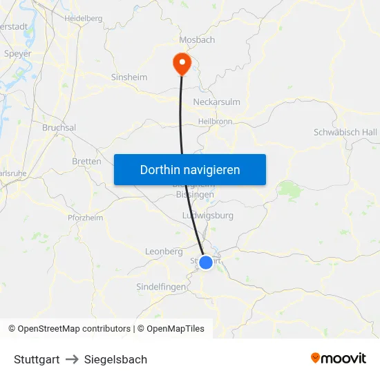 Stuttgart to Siegelsbach map