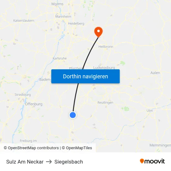 Sulz Am Neckar to Siegelsbach map