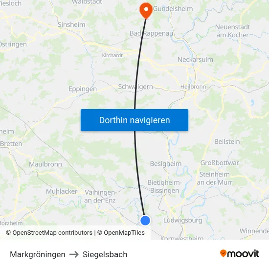 Markgröningen to Siegelsbach map