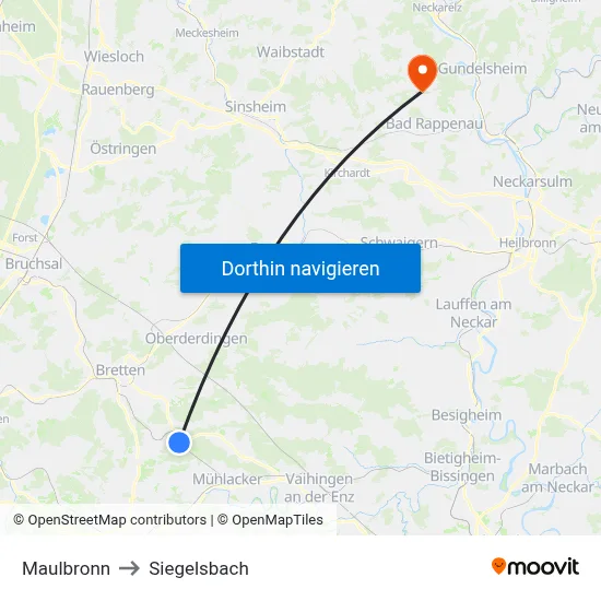 Maulbronn to Siegelsbach map