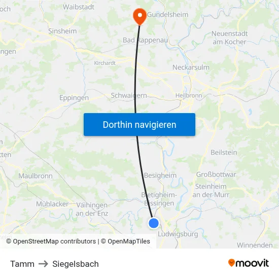 Tamm to Siegelsbach map