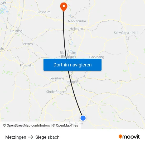 Metzingen to Siegelsbach map