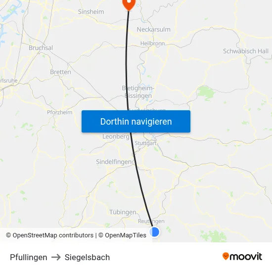 Pfullingen to Siegelsbach map