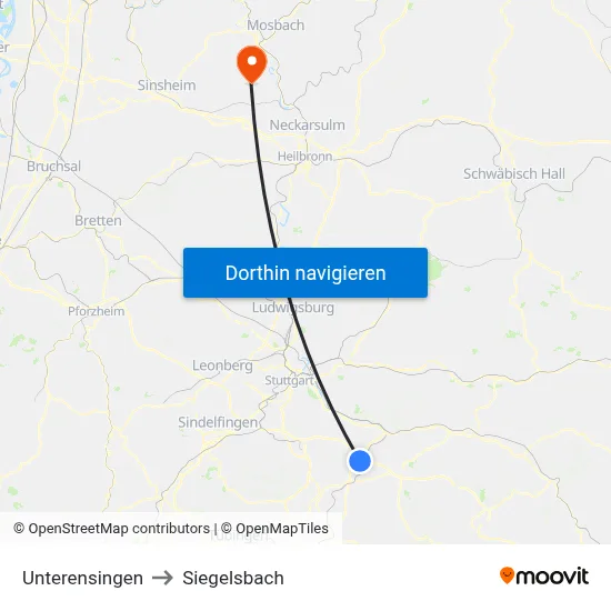 Unterensingen to Siegelsbach map