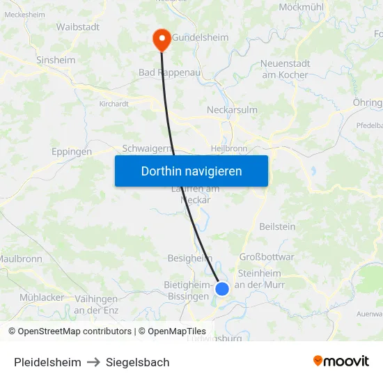 Pleidelsheim to Siegelsbach map