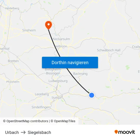 Urbach to Siegelsbach map