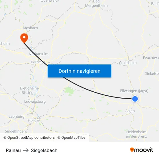 Rainau to Siegelsbach map