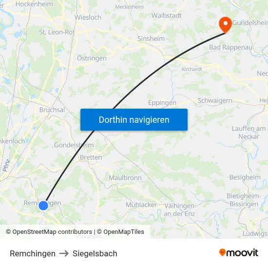 Remchingen to Siegelsbach map