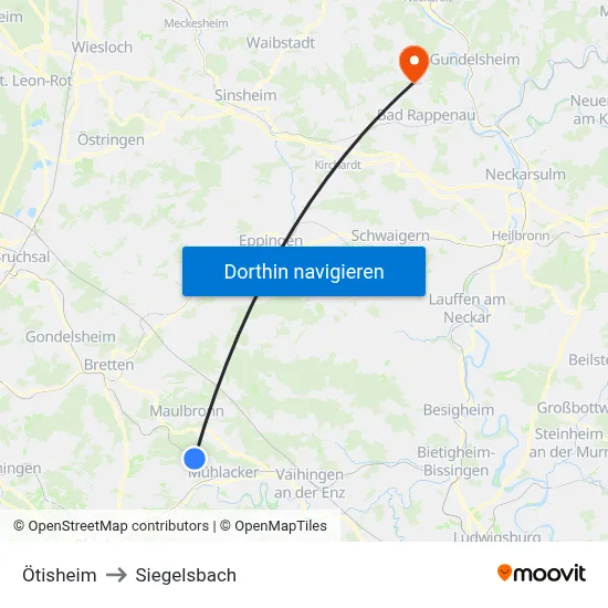 Ötisheim to Siegelsbach map