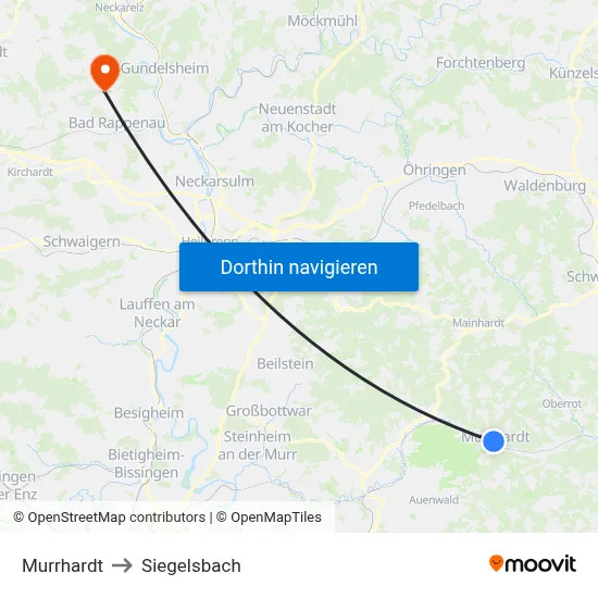 Murrhardt to Siegelsbach map