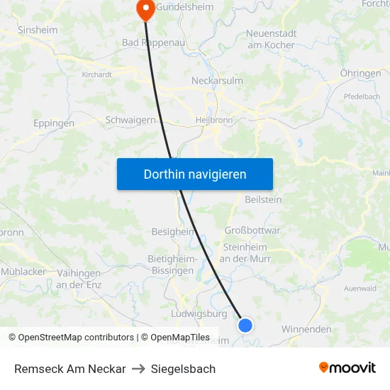 Remseck Am Neckar to Siegelsbach map