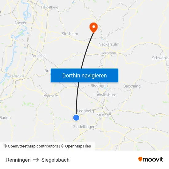 Renningen to Siegelsbach map
