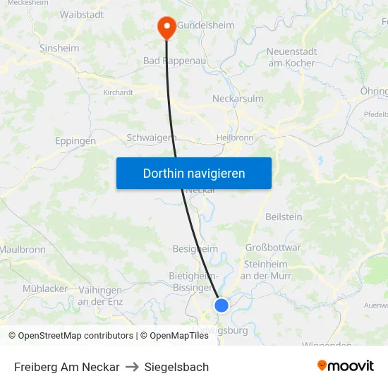 Freiberg Am Neckar to Siegelsbach map