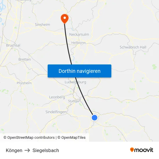 Köngen to Siegelsbach map
