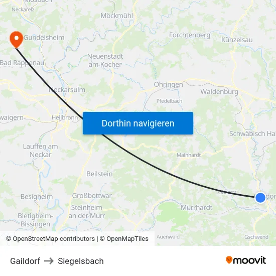 Gaildorf to Siegelsbach map