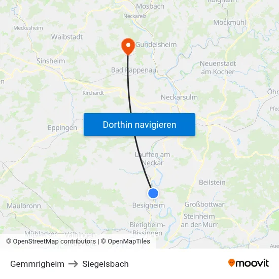 Gemmrigheim to Siegelsbach map