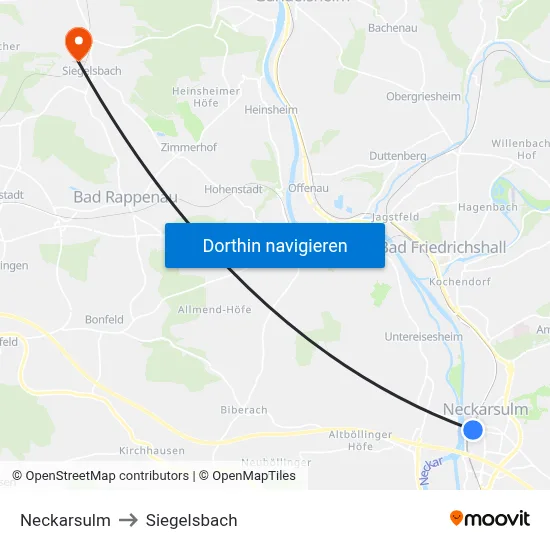 Neckarsulm to Siegelsbach map